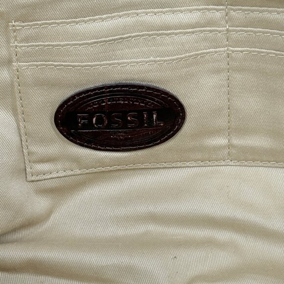 Fossil Croc Embossed Leather Satchel Brown Structured Shoulder Bag - Picture 16 of 16